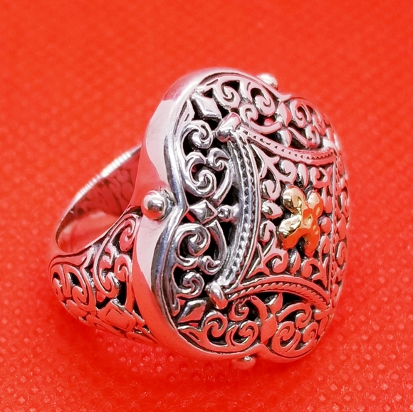 STERLING SILVER GOLD ACCENT ORNATE COCKTAIL RING - Picture 4 of 6